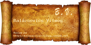 Balázsovics Vilmos névjegykártya