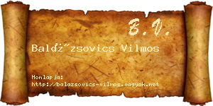 Balázsovics Vilmos névjegykártya